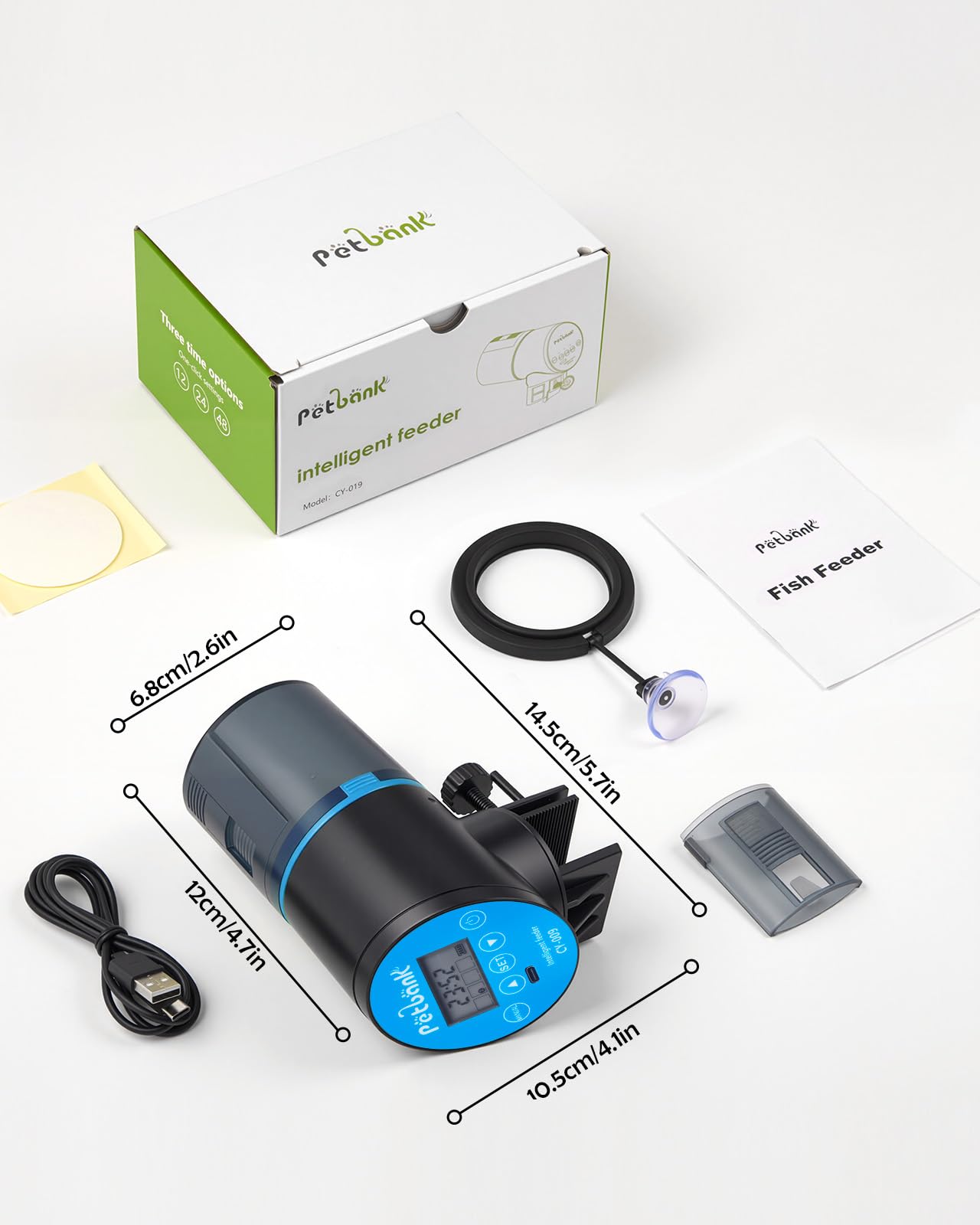 Petbank USB Charger Alimentador Automático Acuarios con Temporizador Recargable, Dispensador Comedero Acuario con Pantalla LCD, Dispensador Comida Peces Automatico, Azul — view 9