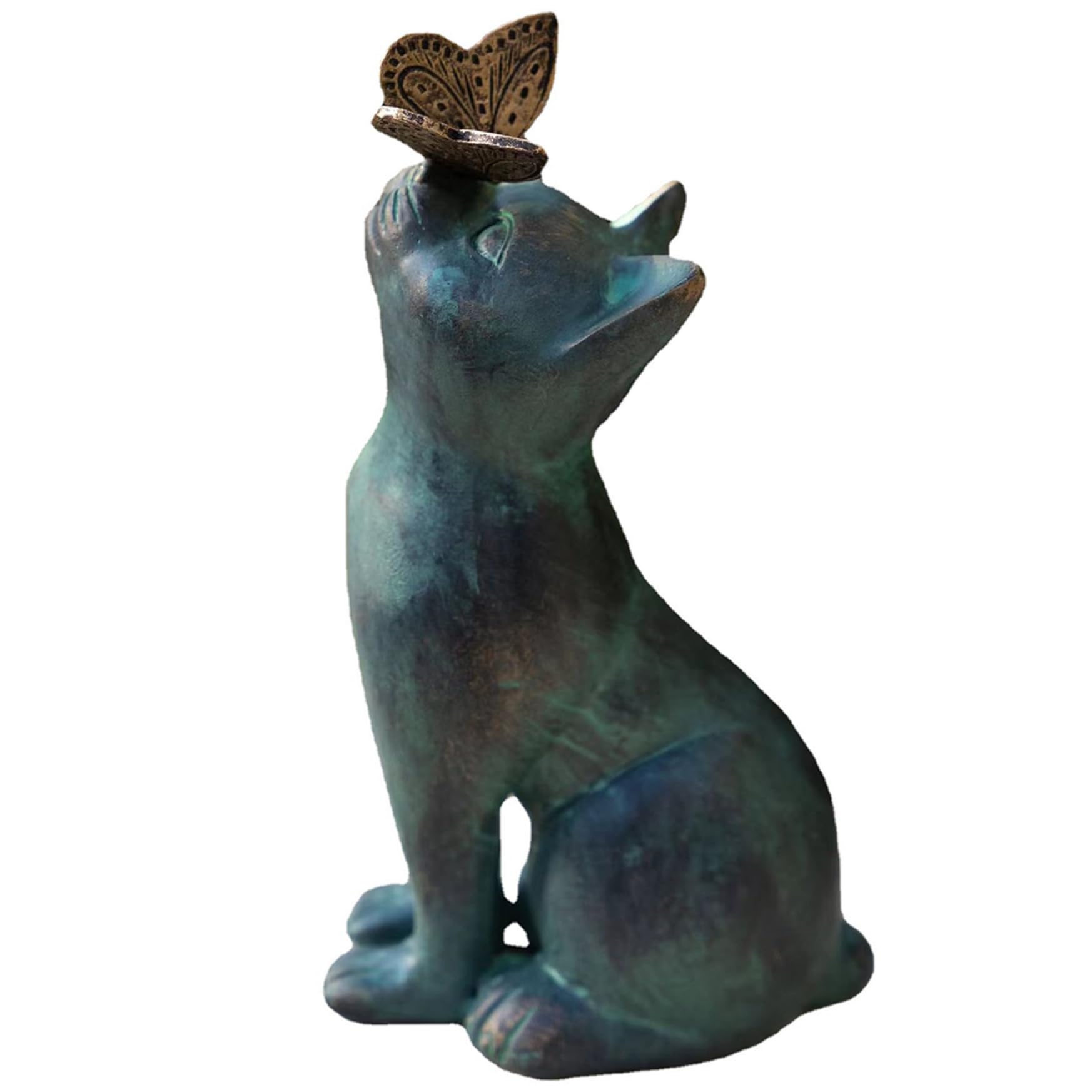 Statue da giardino per gatti, 20 cm/7,9 pollici di figurine per gatti con farfalla, ornamento per la scultura di gatti decorativi del paesaggio da giardino per decorazioni per prato da giardino