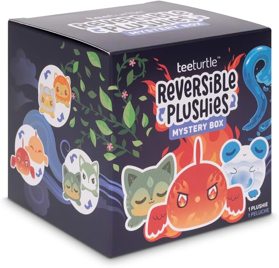 TeeTurtle Elements 系列雙面毛絨神秘盒子 - 3 英寸迷你雙面盲盒毛絨，帶刺繡細節 - 適合兒童、青少年和成人的可愛收藏級驚喜玩具