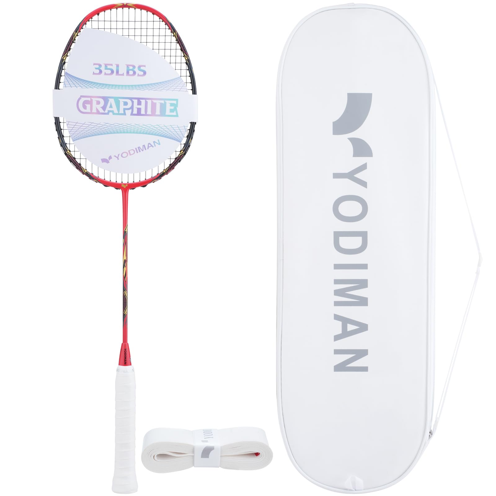 YODIMAN Pro Ultra-Lightweight Badminton Racket (Single) | M55J Carbon Fibre Frame | High-Performance 0.68mm String | 35LBS Tension Capacity | Professional Competition Grade