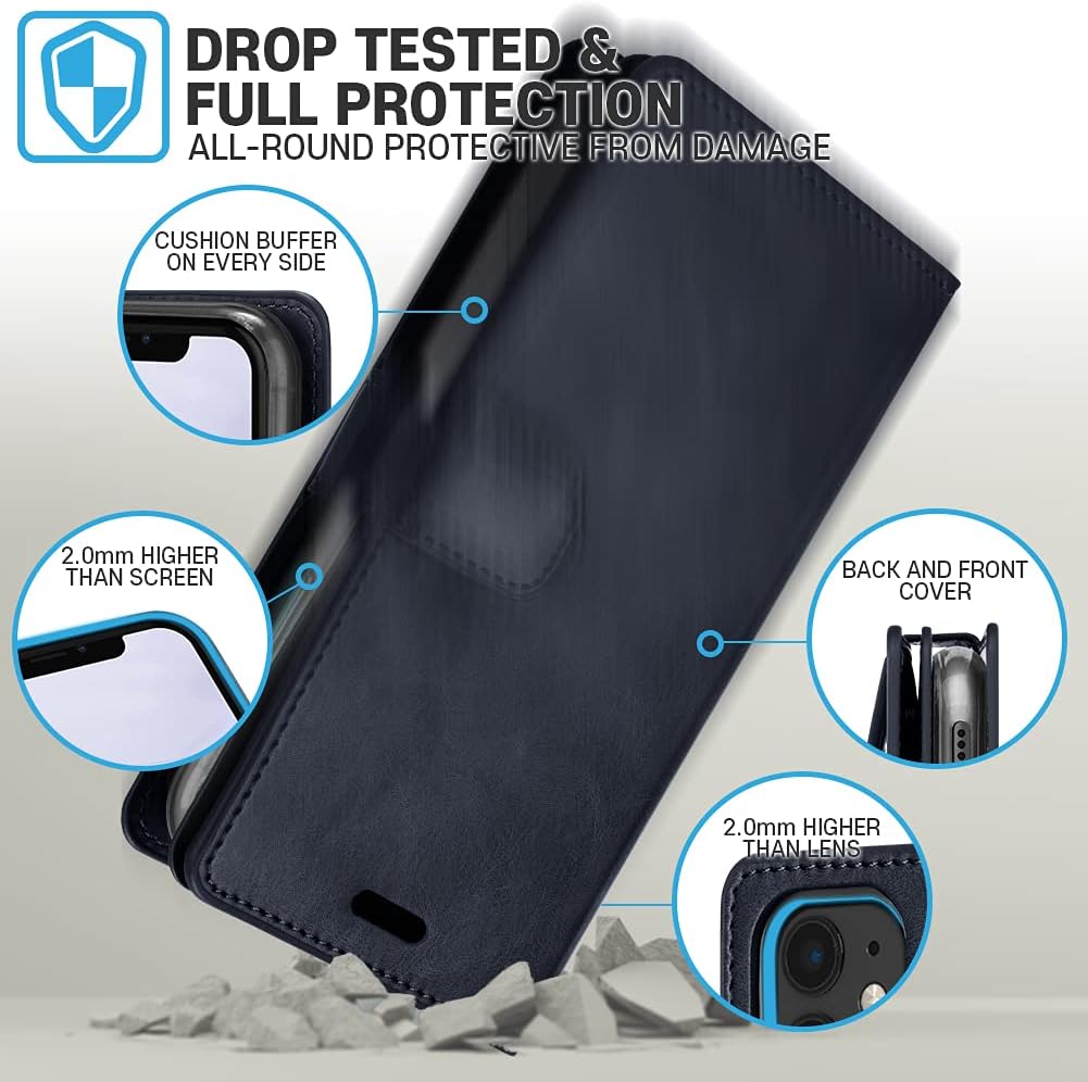 GOOSPERY Mansoor Wallet Case Designed for iPhone 11 Case [9 Card Slots+2 Extra Side Pocket] Double Sided Multi-Slot Folio Card Holder with Premium PU Leather - Navy