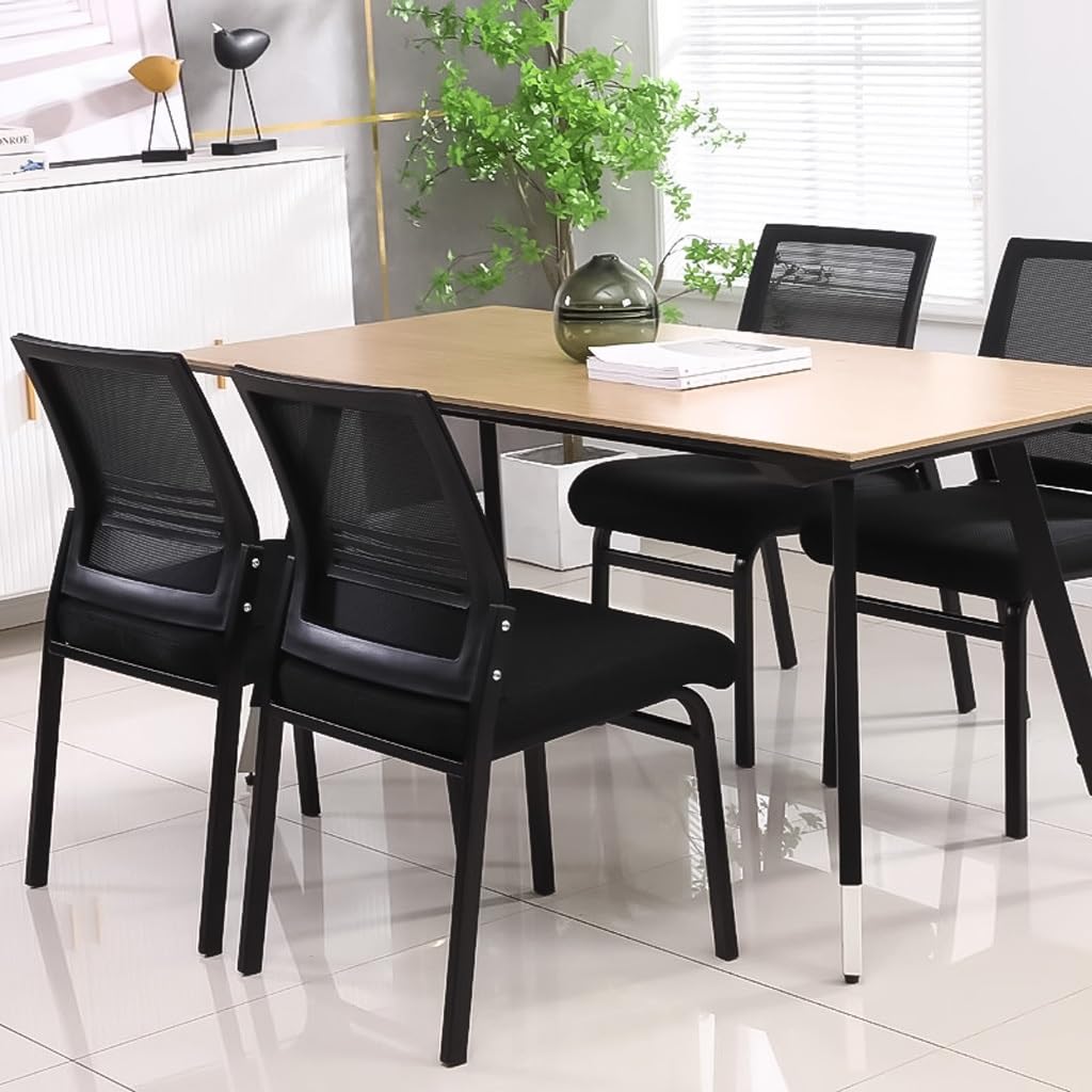 Krzesła konferencyjne z możliwością układania w stos, z ergonomicznym podparciem lędźwiowym, bez kółek, idealne do biura, poczekalni, szkoły i recepcji dla gości (Nero)