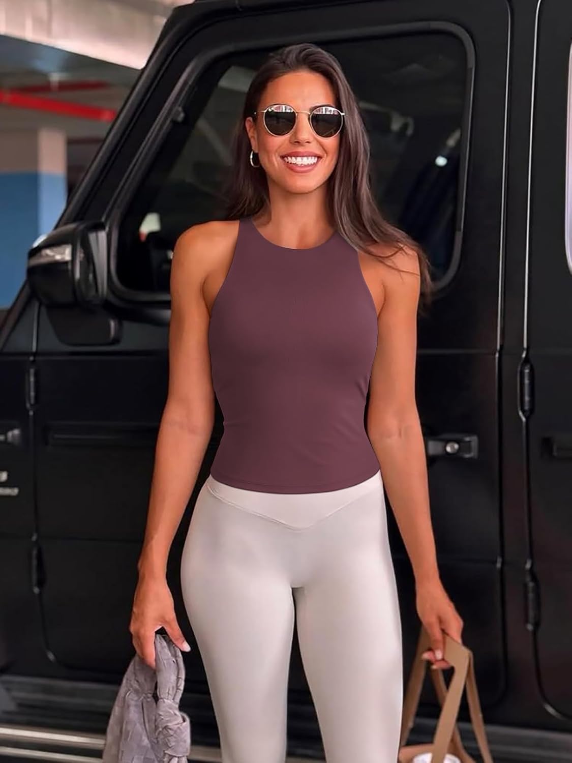 LASLULU Womens Sports Bra Strappy High Neck Longline Yoga Running Gym Tops Clothes Padded Workout Tank Tops with Built in Bra - Image 5