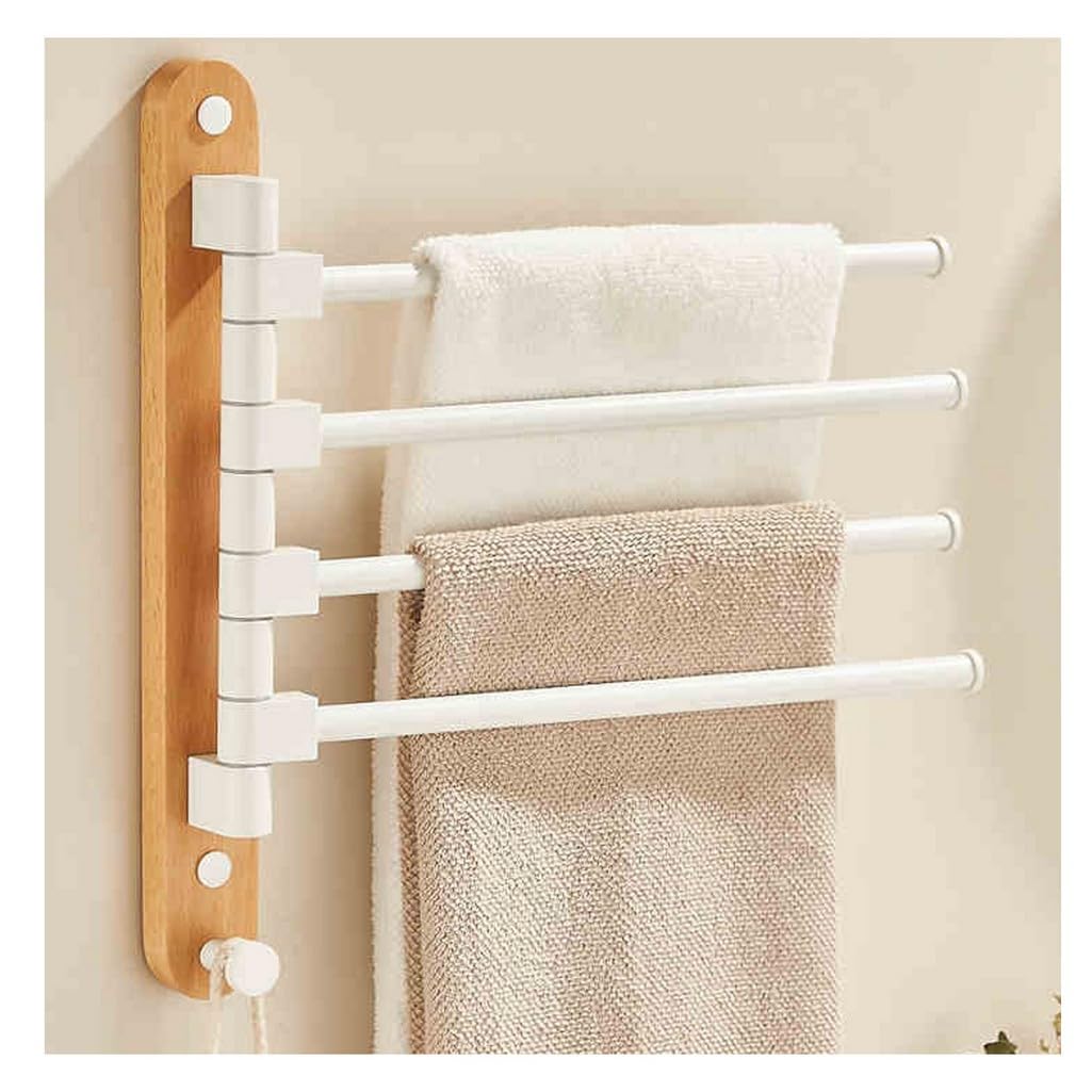 LMYSXAOZ Walnut Wood Swivel Towel Rack Bar for Bathroom, Retro Wall Mounted Widen Folding Arm Swing Out Hanger Holder Space Saving Laundry, Kitchen, Outdoor 4Bar