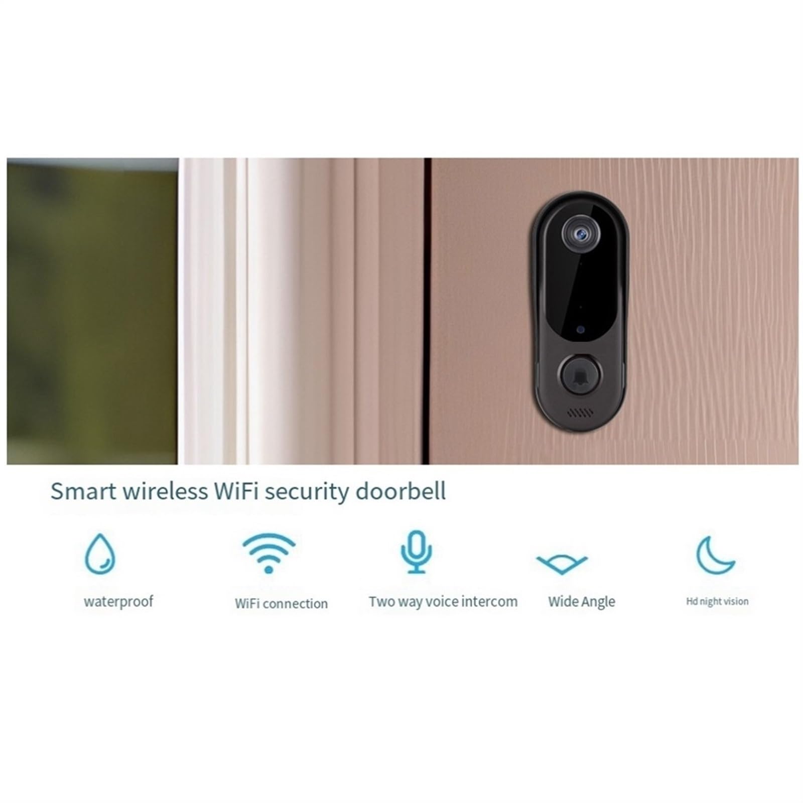 Smart Home Security Sonnette Caméra WiFi Interphone Vidéo Sonnette Caméra Extérieure sans Fil WiFi Sonnette 2 Voies Audio Vision Nocturne(Size:Doorbell xBattery)