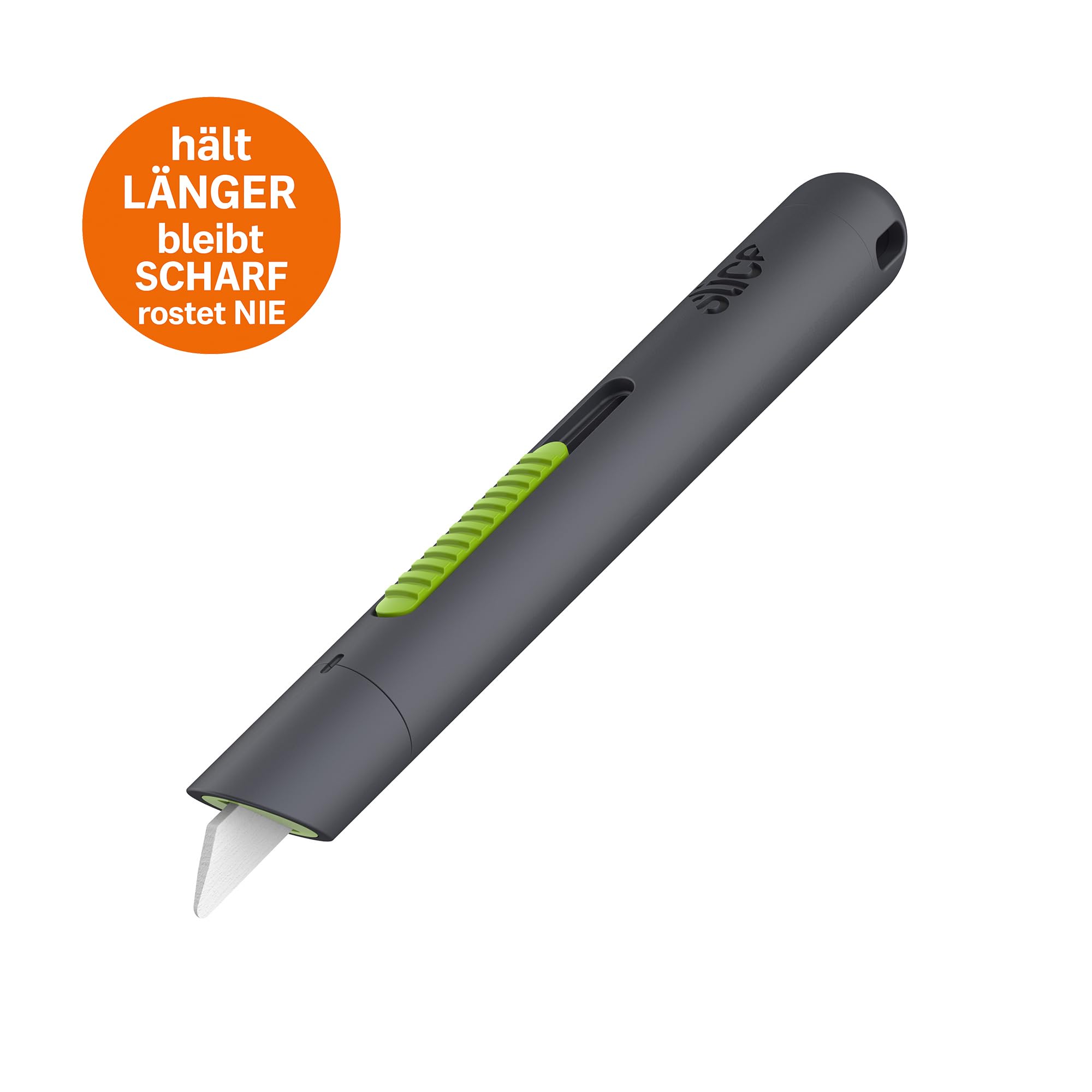 SLICE 10512 | extra sicherer Stift Cutter|Keramikklinge | Finger-freundlich | Sicherheitsmesser | ergonomische Form | automatischer Klingenrückzug | ideal für Karton, Folien, Verpackungen & Papier