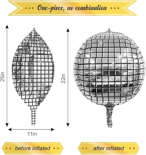 Miniatura 7 de 6 globos de bola de discoteca plateados de 22 pulgadas, grandes globos redondos 4D de Mylar metálicos, suministros de decoración para fiestas de los