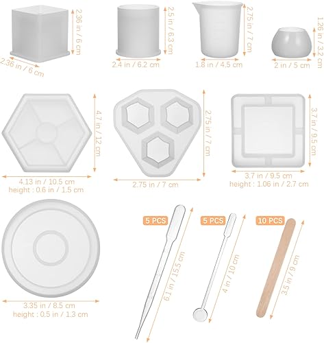 Miniatura 5 de 1 juego de moldes de resina de silicona, juego de 28 moldes de fundición de resina de silicona, incluye cubo, cuadrado, redondo con taza medidora y