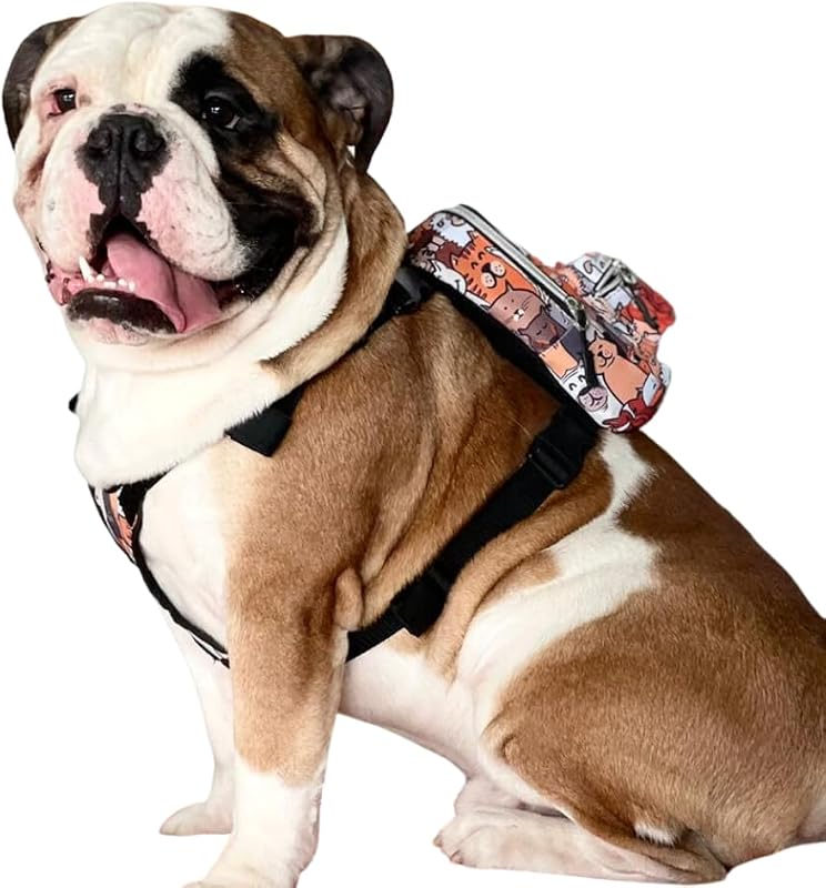 Mochila para Cães com Peitoral Ajustável, Guia, Dispenser para Sacos e Anel D Pawlook Paws, S