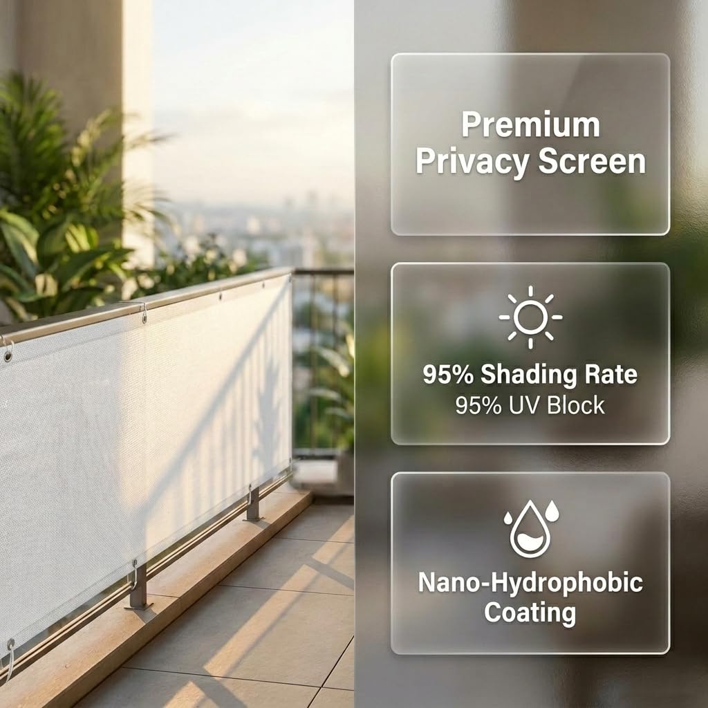 Copertura antivento per balcone, 105 x 1000 cm, resistente ai raggi UV, per ringhiere terrazze e giardino, include cravatte, soluzione di protezione per esterni, colore: bianco