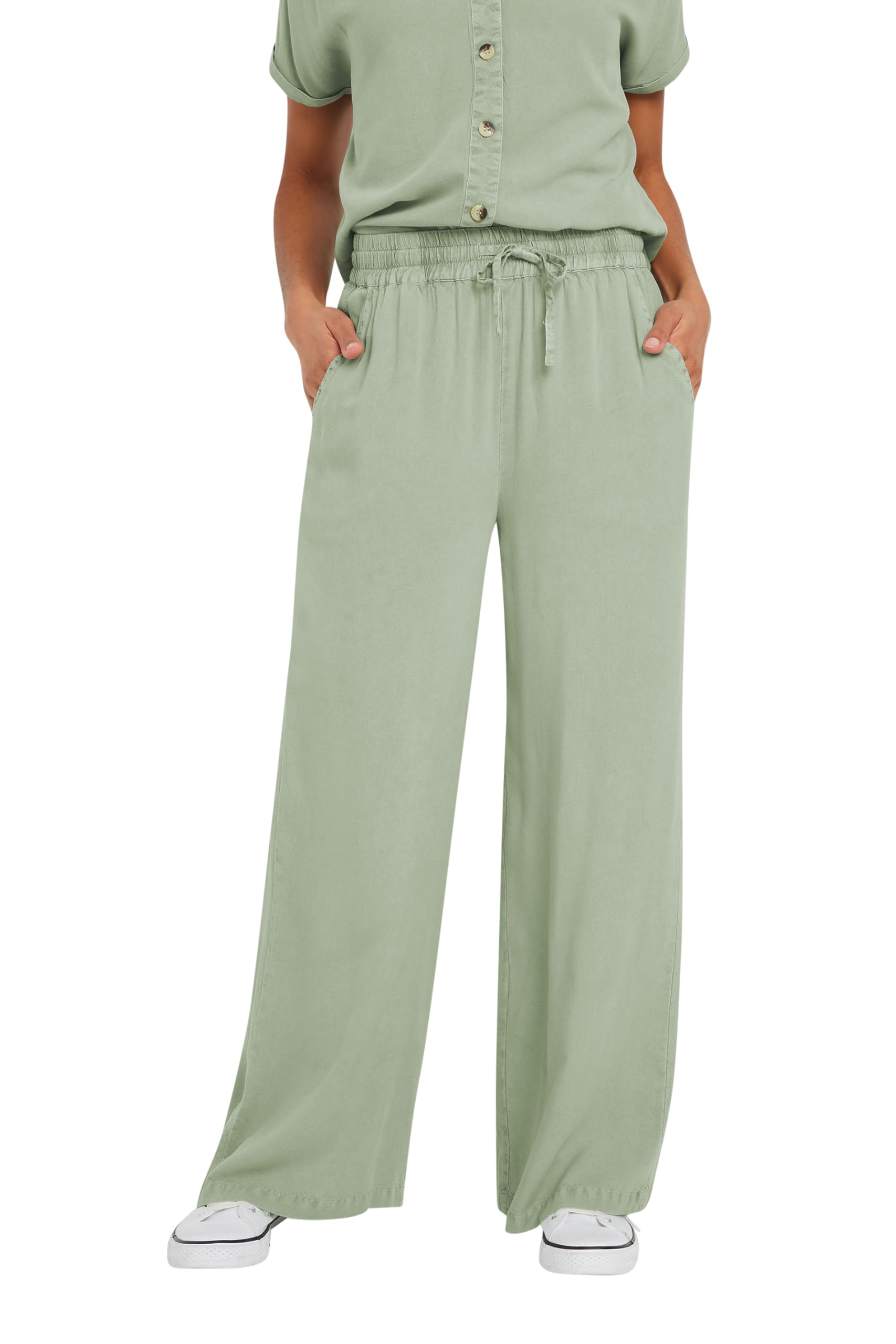 M&Co Women's Wide Leg Trousers in Light Green | Size: 10