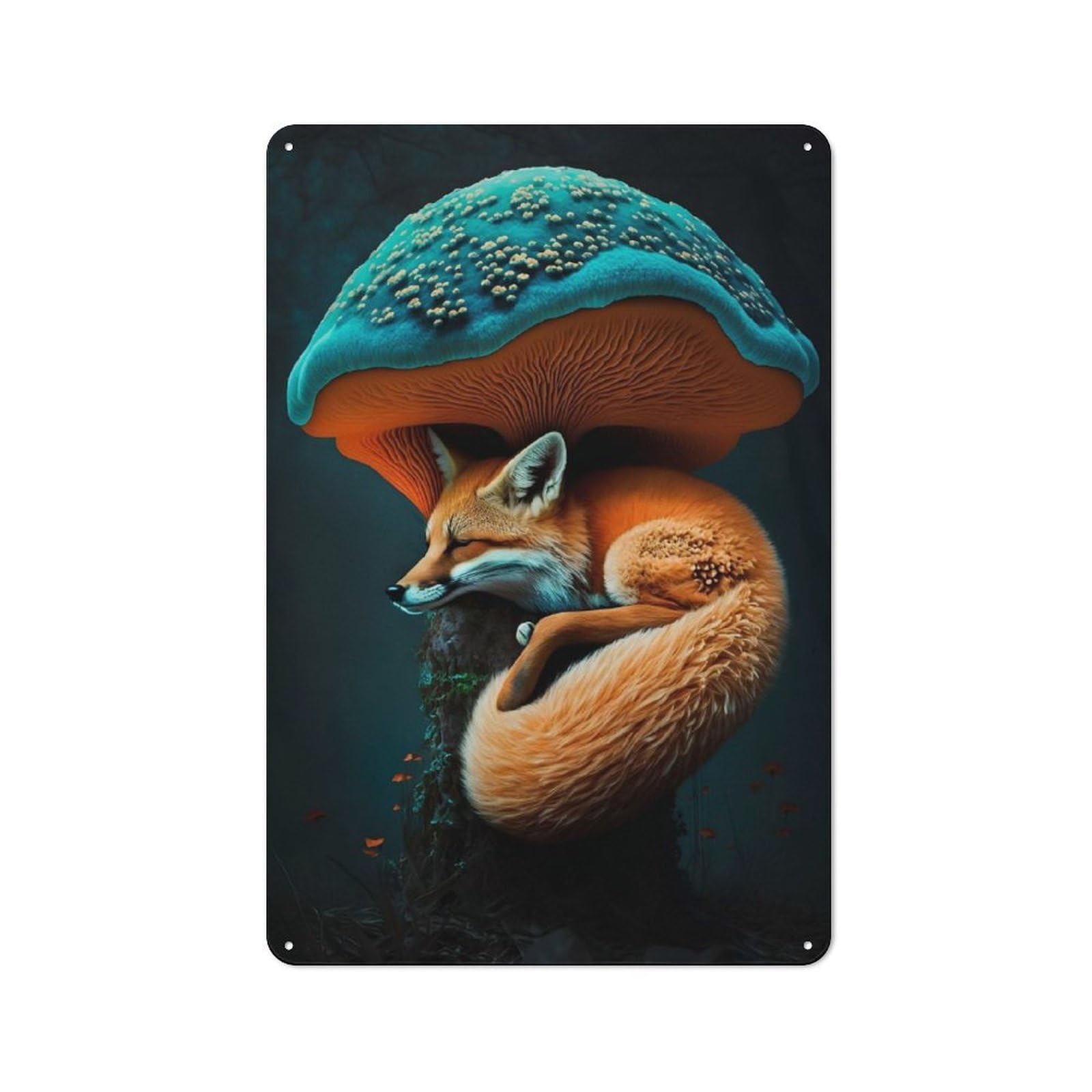 Junmoney Style-2 Fox Sleeping Mushroom Retro Metal Plaque 30X20cm For Living Room Or Hallway, For An Autumn Wall Display In Living Room And Hallway