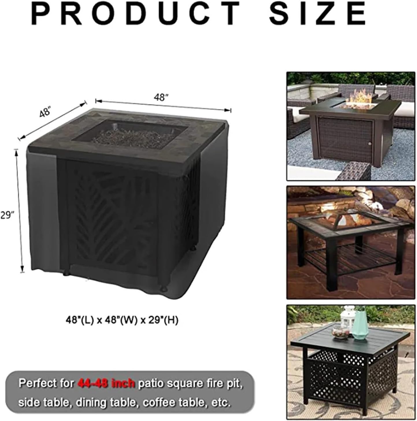 2 Pcs Square Fire Pit Cover Brazier For Propane 210D Waterproof Dust(Black,92x92x51cm)