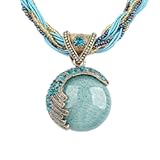 Women Lady Handmade Retro Vintage Bohemian Style Twist Woven Rope Chain Turquoise Rhinestone Pendant Collar Necklace Fashion Jewelry
