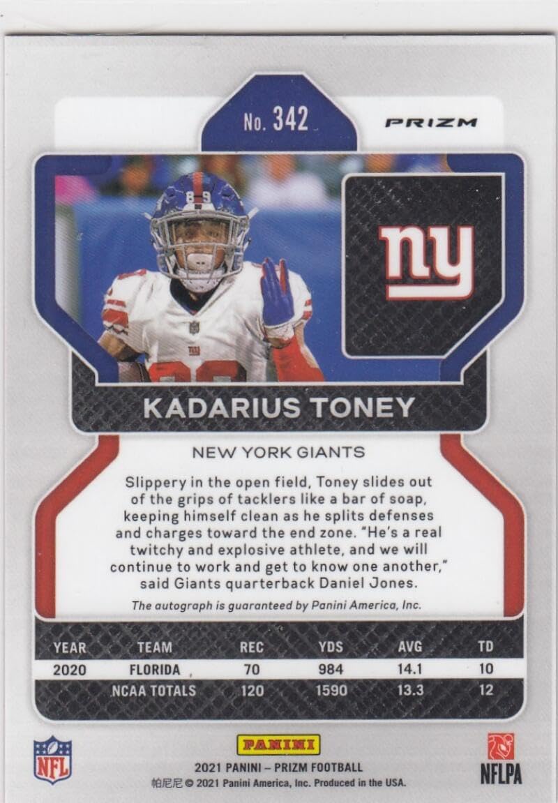 Football Trading Card NFL 2021 Panini Prizm Autographs Prizm Pink #342 Kadarius Toney NM Near Mint RC Rookie Auto NY Giants
