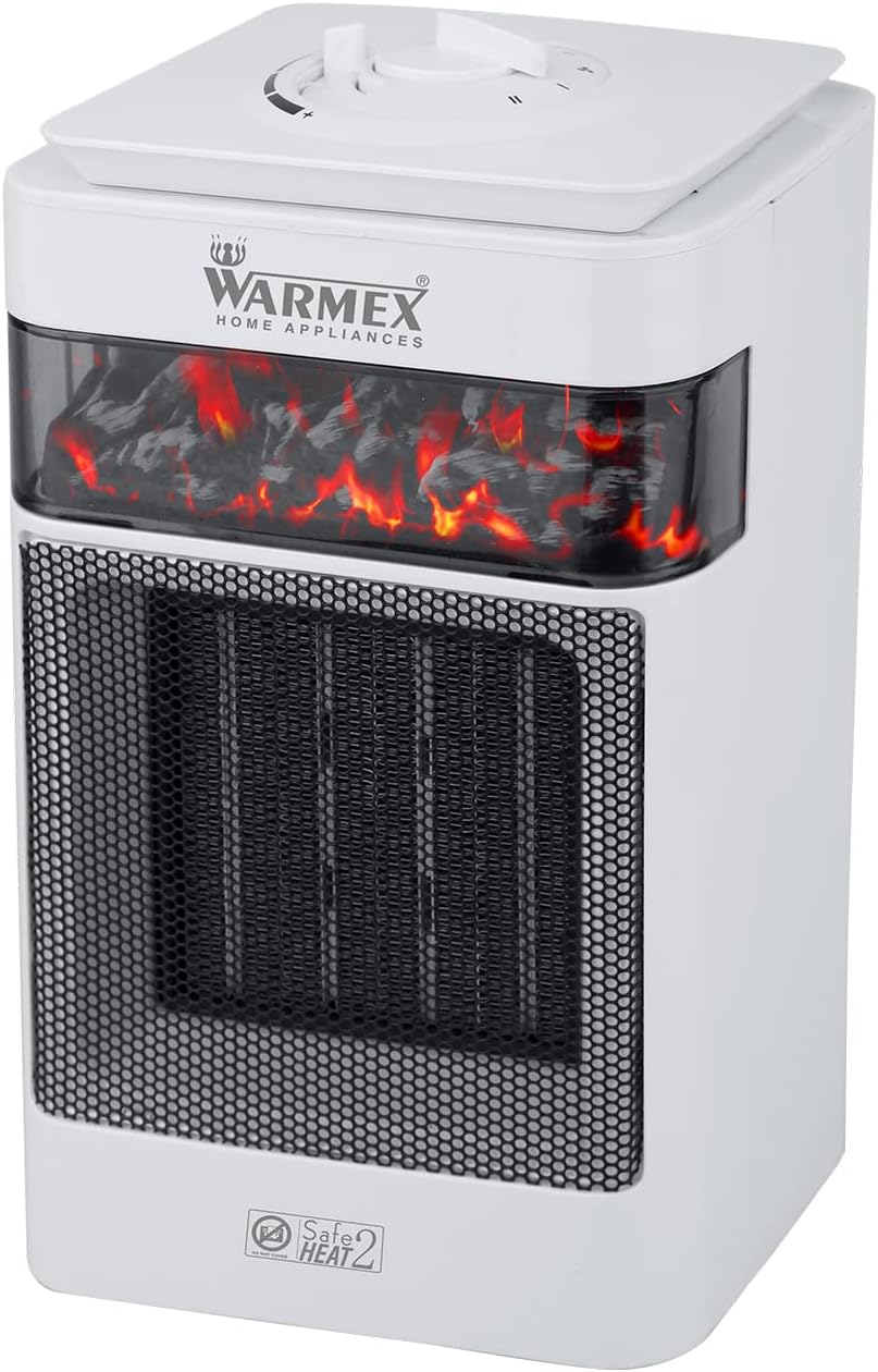 Warmex Bonfire Room Heater for Home | Fast Heating with 2 Heat Setting 750/1500 W |Ideal for Bedroom and Office| Silent Operation for Small Space |Oscillation & Fan Mode Safety Features (White)