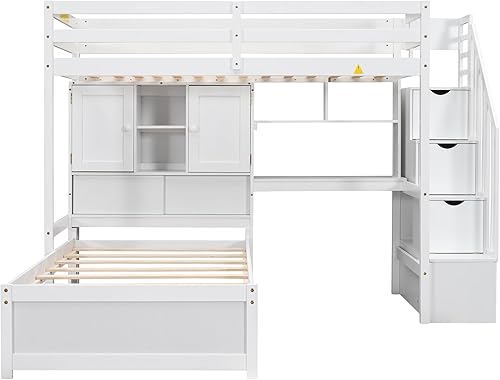 Miniatura 282 de Versatility - Litera individual sobre individual con escritorio y armario integrados, cama alta de madera maciza y plataforma independiente con