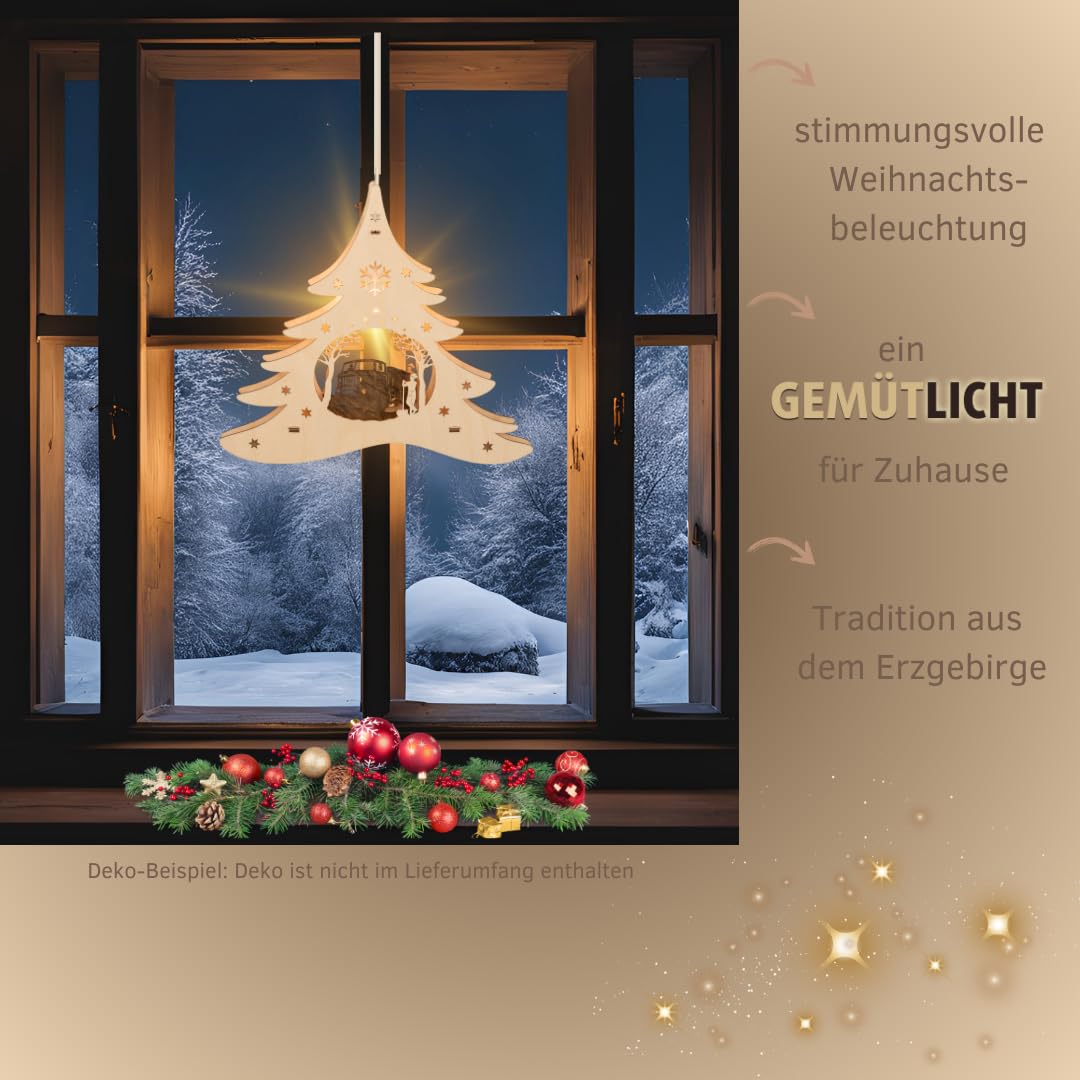 weigla - Fensterbild original Erzgebirge Tannenbaum Winterdienst IFA W50 I Weihnachtsdeko Fenster I 1 Lampe I 7 W, E14 I Fensterbild Weihnachten I Weihnachtsbeleuchtung Holz I Fensterdeko hängend