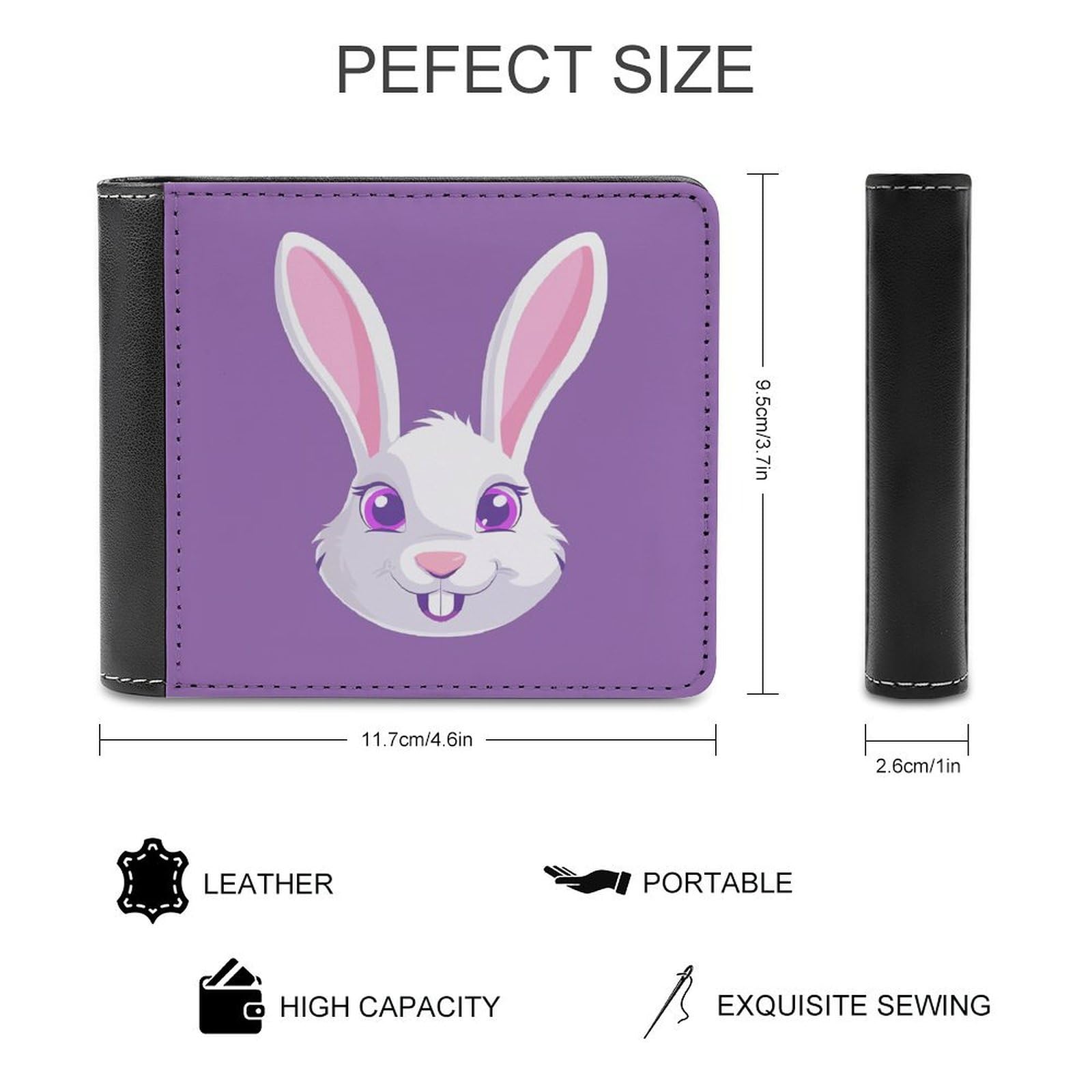 RTSEBVN Slim Credit Card Holder Personalized Leather Cartoon Rabbit Money Clip Gifts Wallet For Men Women