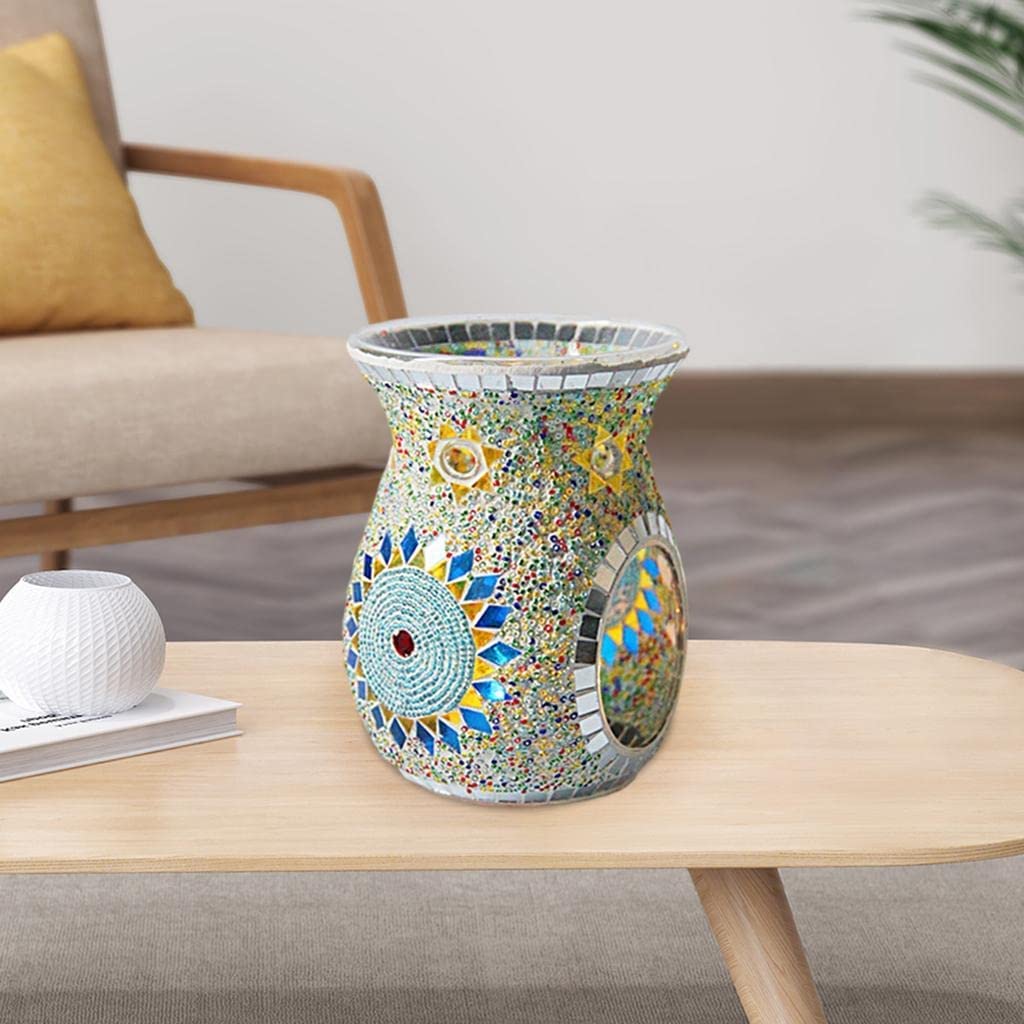 Statuen Home Decor Desktop Ornamente Büro Dekoration, Glas Mosaik Ölbrenner, Duftbrenner, Teelichter, geschmolzener Wachshalter für Geschenke und Heimdekoration - Blau Gelb Kerzenständer