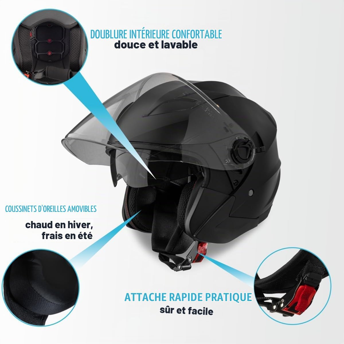 VINZ Calobra Casque Jet avec Visière Solaire et Visière | Casque de Scooter Moto | Certifi - Mise en situation et utilisation