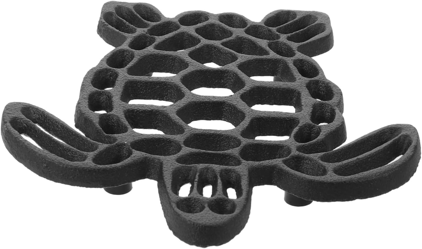 Cast Iron Turtle Trivet for Hot Dishes and Coffee Mugs, Black Nautical Decorative Pot Holder with Noise Reduction and Scratchproof Iron Material, for Desk and Countertop Protection