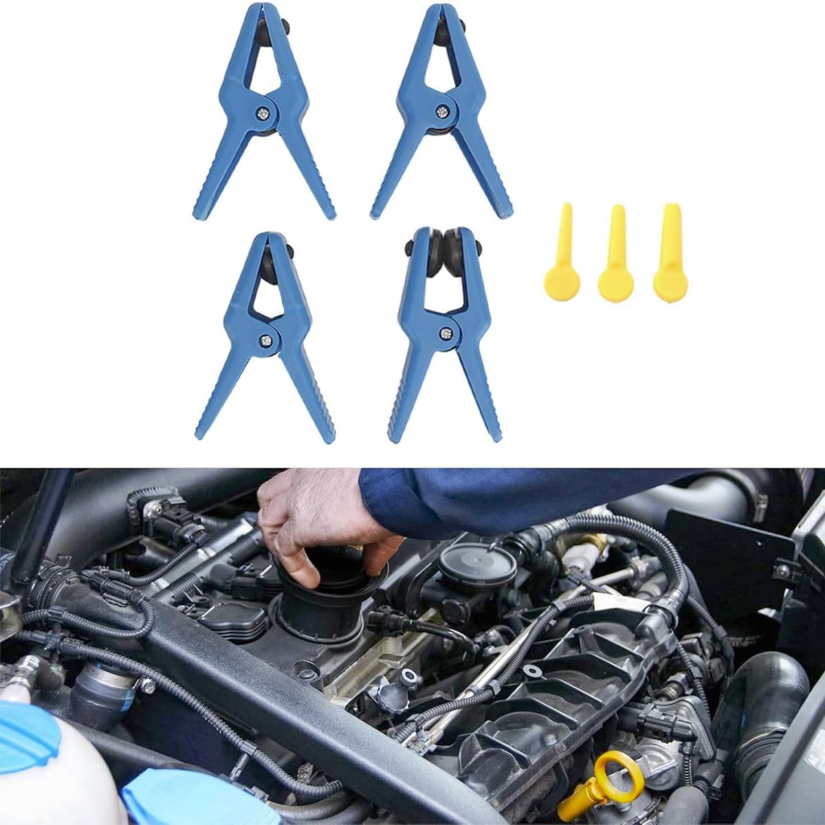 Ausi Abrazaderas para líneas de fluido (4 piezas, 3 tapones): para líneas de freno, mangueras de combustible, líneas de aire acondicionado y conexiones tipo banjo