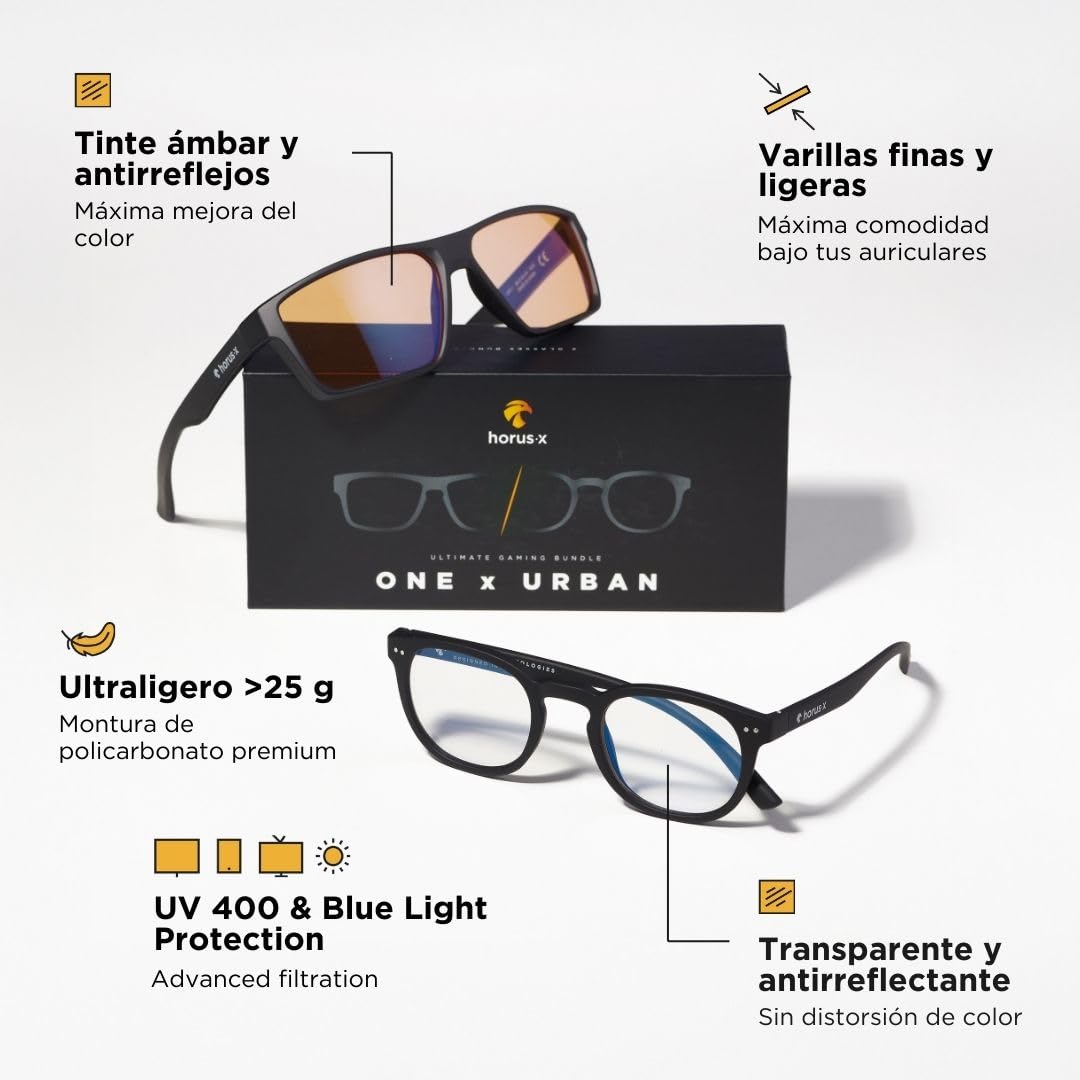 Horus X - Gafas anti luz azul protectoras con filtro de descanso para Consola de Videojuegos Computadora PC - Accesorio Gaming Hombres y Mujeres