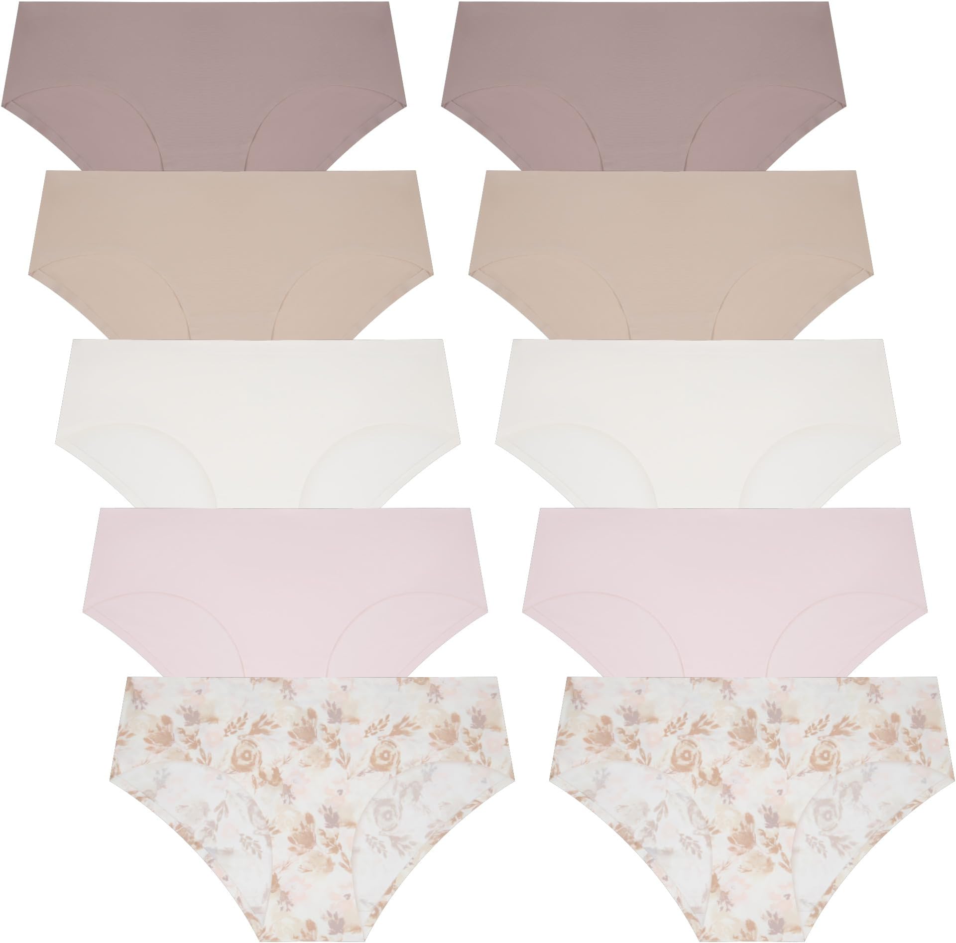 Rene Rofe 10 Pack - Sophie B - Seamless No Show Panties Soft Stretch Hipster Multi Packs Invisibles Briefs Underwears