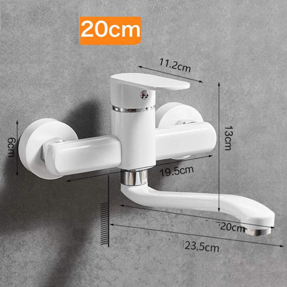 Grifos de Pared Grifo Mezclador para Fregadero de Cocina de latón frío y Caliente con Doble Orificio Giratorio Grifo de baño-30 cm (20 cm)