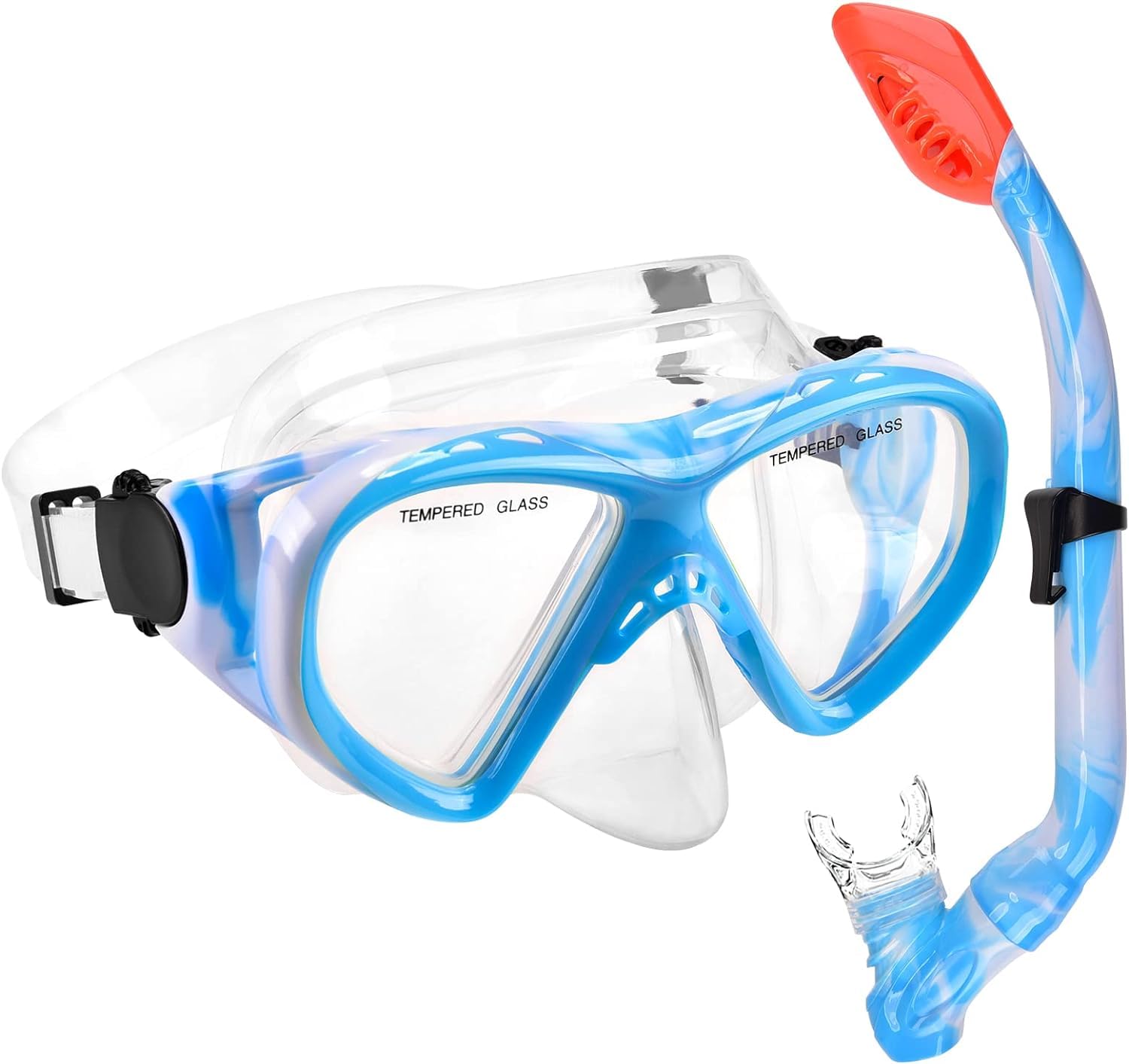 Kids Snorkel Set, Anti-Fog Kids Snorkel Mask 180 Degree Panoramic View HD Diving Mask Tempered Glass Swimming Goggles for Boys and Girls
