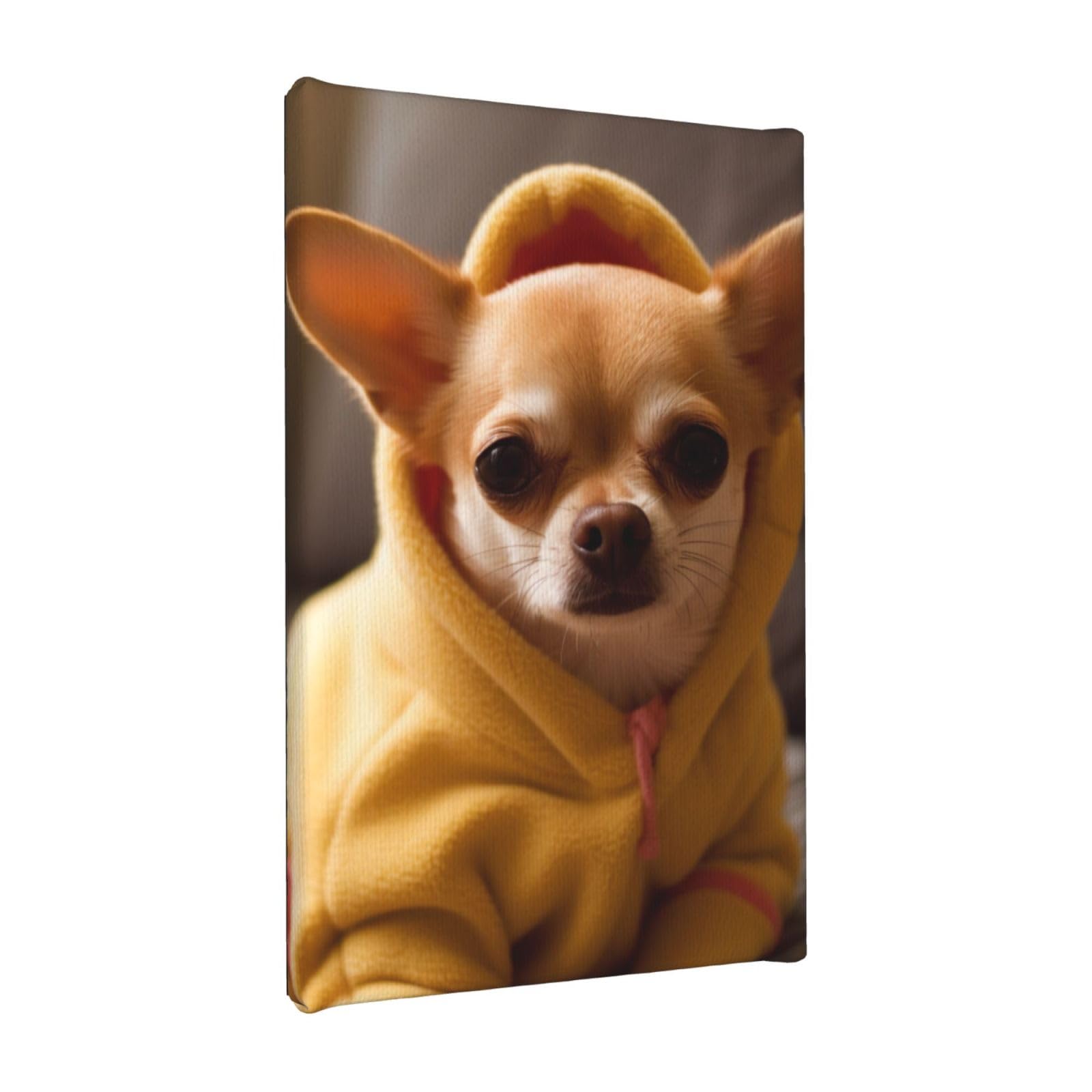 YKLJG Cute Depressed Chihuahua Printed Wall Art Canvas Painting 20x30 CM Wooden Framed Picture Painting Artwork Prints for Bedroom Kitchen Home Office Decor