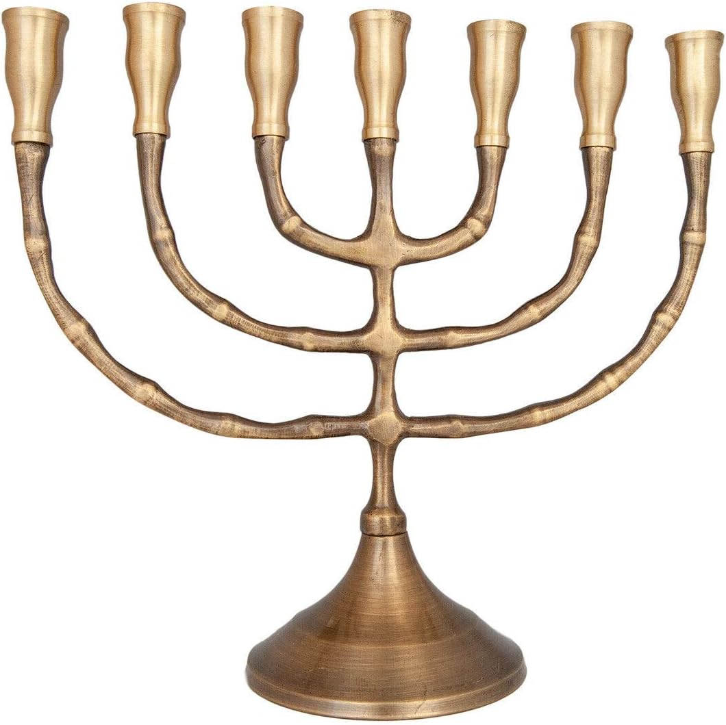 Cohen Tsemach Menorah 7 Branches Solid Brass Copper Candle Holder Vintage Design 7 inch 18 cm