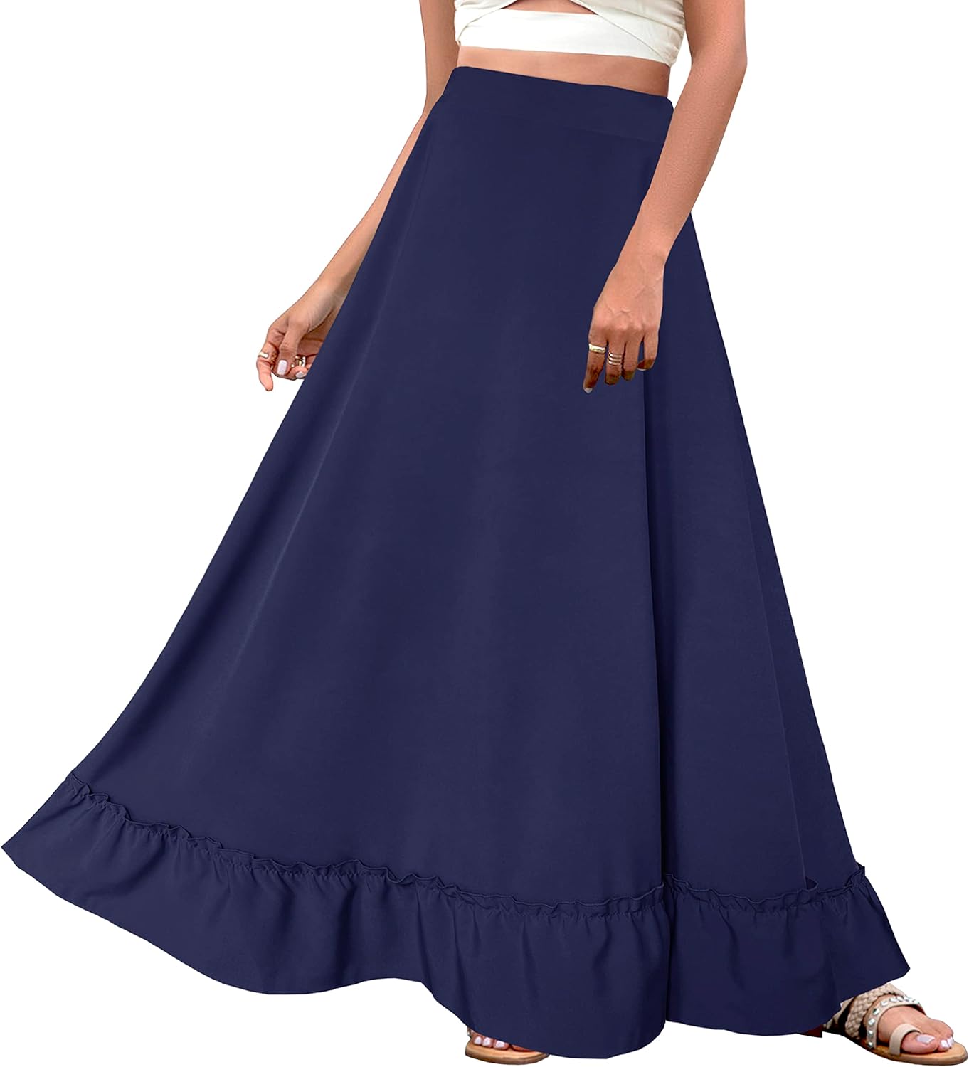 Afibi Women Plus Size Maxi Skirt Vintage High Waist Long Skirt with Pockets