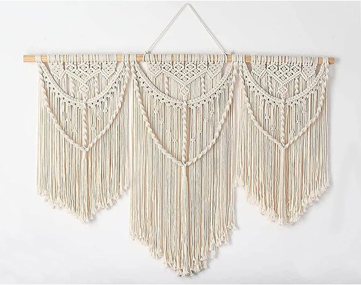 Large Macrame Wall Hanging 43"Ã—32" Boho Wall Art- Chic Bohemian Handmade Woven Tapestry Home Decoration for Bedroom Living Room Apartment Wedding Party (Chain)