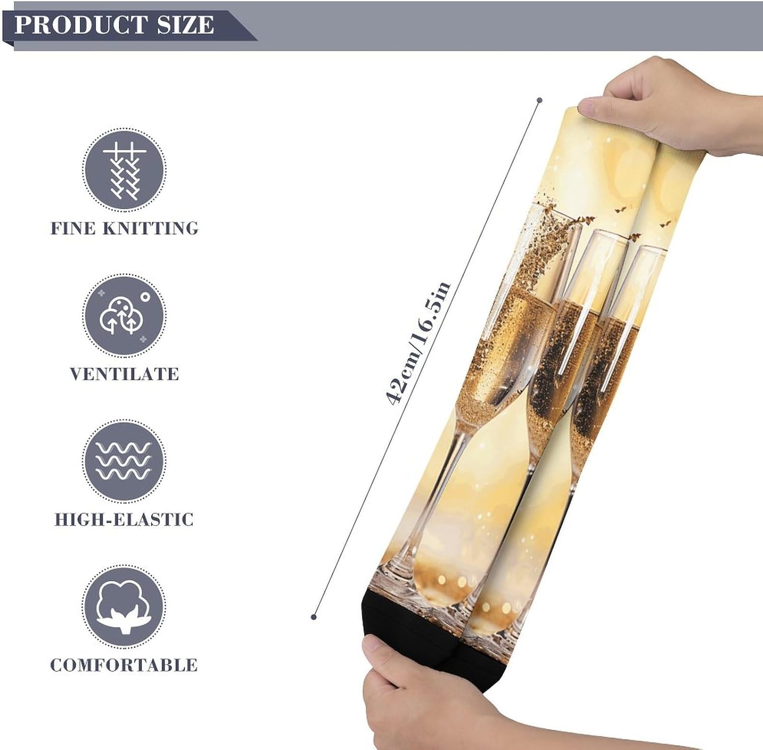 Mid Calf Socks for Women, Breathable Crew Two Glasses of Champagne Sock for Men, Lightweight Soft Athletic Socks