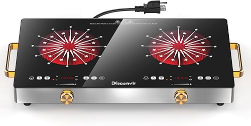 2 Burner Electric Cooktop 110V - 24 Inch(22.2"x 13.07") Countertop Electric Stove with Handles 2000W, Two Burner Ceramic Burner with Touch and Knob