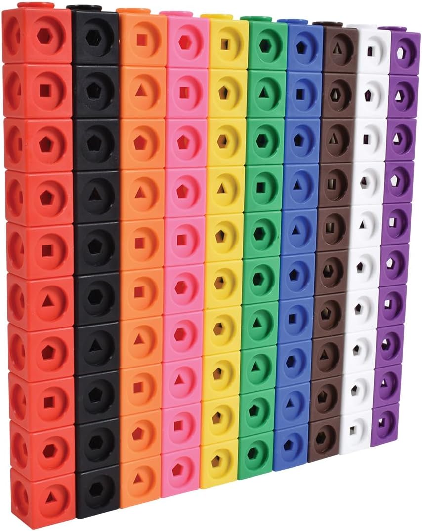 Math Cubes | Set of 100 Counting Blocks with 5 Shapes | Math Manipulatives for Preschoolers | Shape and Color Sorting Toys | 10 Colors
