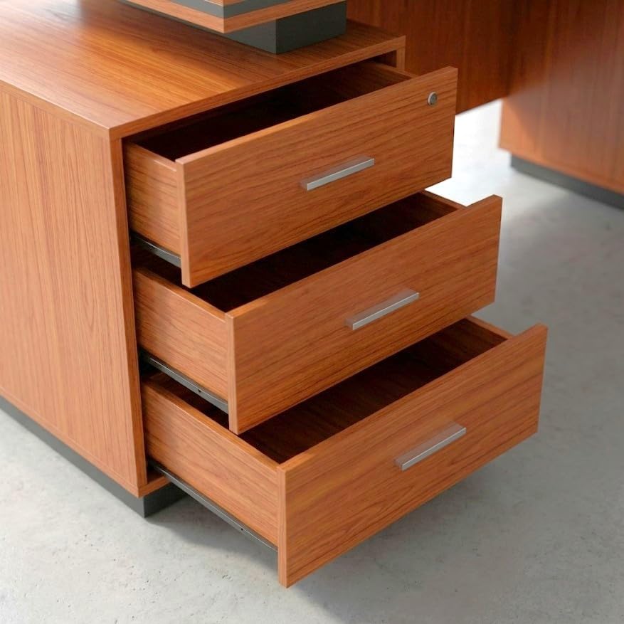 Image of Lakdi The Furniture Office Desk for Co Director & Executive Table L- Shape Design Made in Engineered Wood Drawer Multi Wire Manager CPU Space & Storgae Brown 5-Year Warranty & Free Assembly (LDL-538)