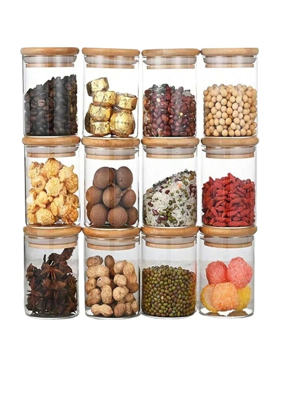 ZNJAMN 12pcs Lid Glass Spice Jar,Candy,Storage,Kitchen Sealed Can,Seasoning Container With Wooden for Pickling