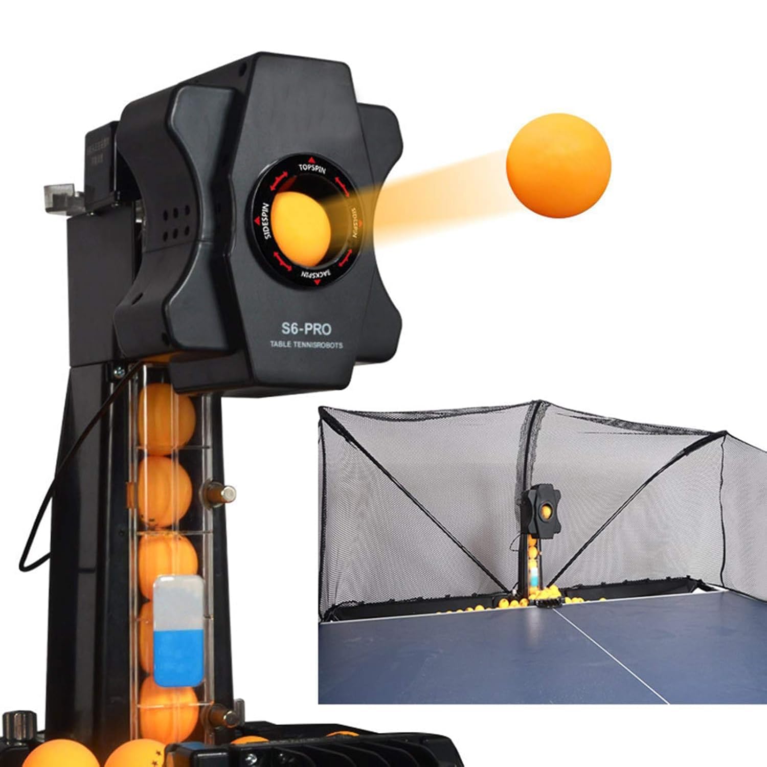 Tischtennis Roboter, Tischtennis Roboter Ballmaschine mit Netz und neun verschiedenen rotierenden Bällen, für das persönliche Training, kein manuelles Ballaufsammeln erforderlich