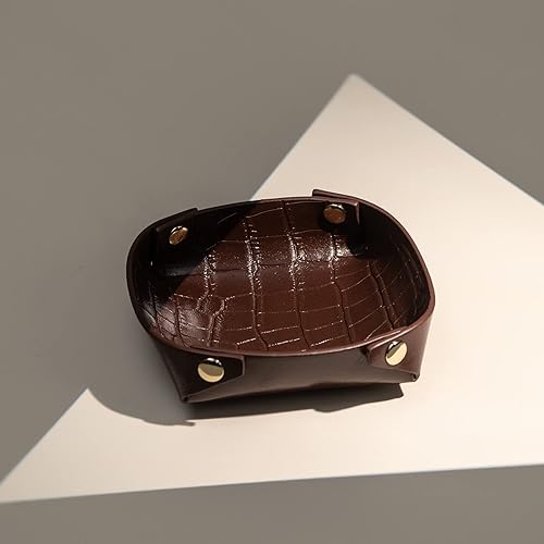 Miniatura 5 de OLETHA Plato estético pequeño para joyas, pequeño soporte plegable para anillos, color marrón