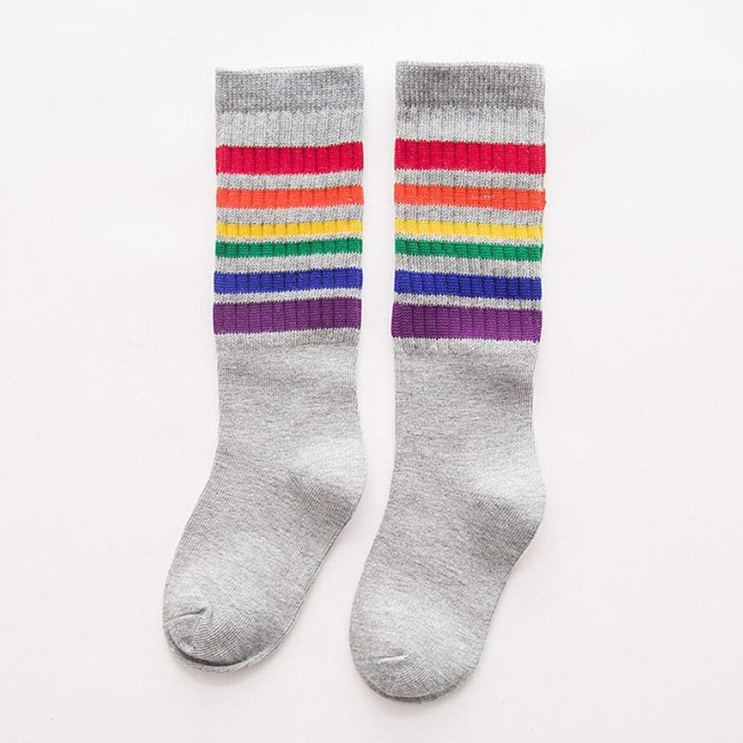Colorful Childhood Little Girls Rainbow Knee High Tube Socks for Toddler Boys Stripes Sock 3 Pair Pack