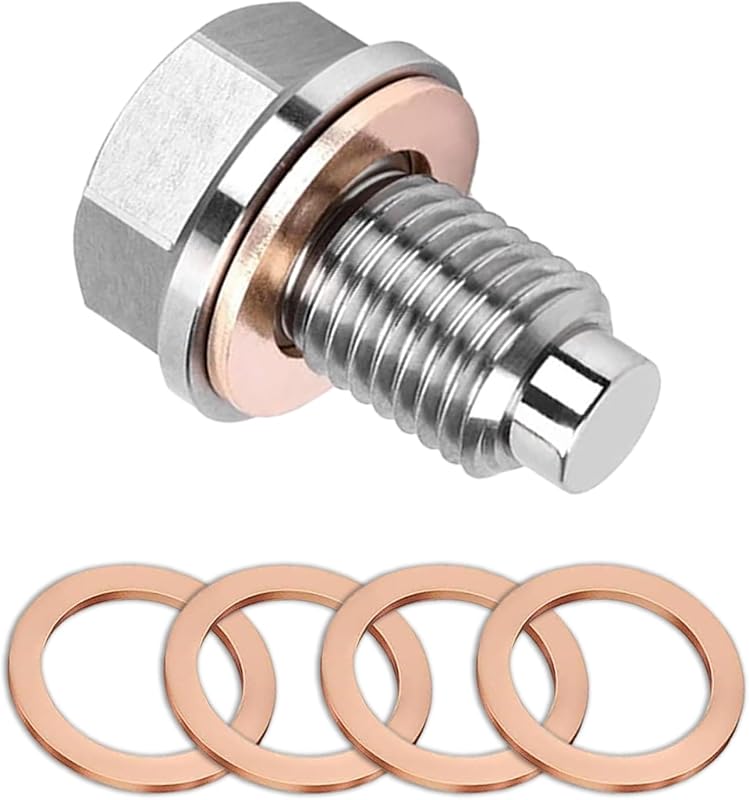 Bujão de óleo magnético M12 x 1,5 Icyfond em aço inoxidável – Kit com 5 arruelas de cobre