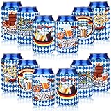 Aodaer 12 Pack Oktoberfest Can Cooler Sleeves Collapsible Neoprene Beer Festival Can Cover Insulators Blue and White Checkered Bavarian Beer Can Cooler Covers for Oktoberfest Beer Bottle Can Decor