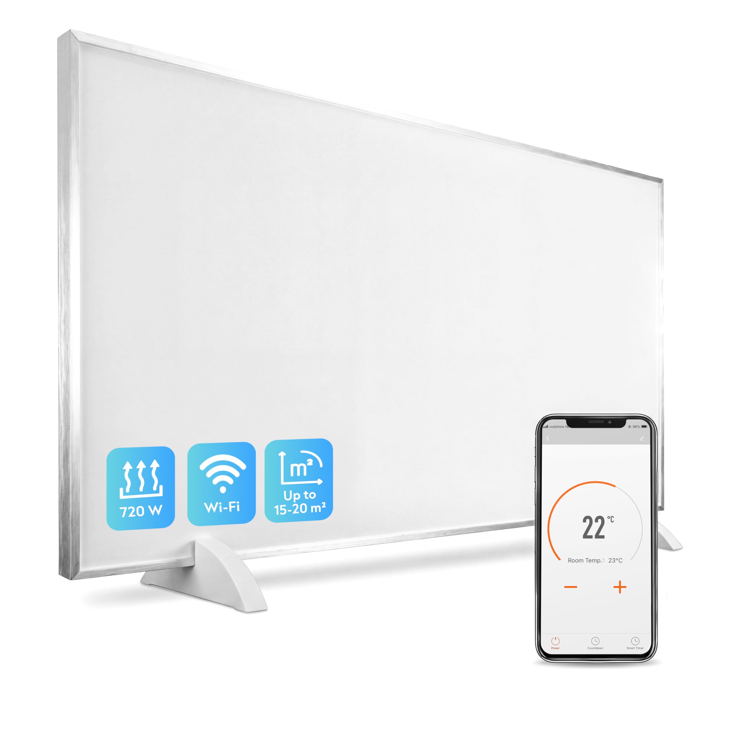 Silvergear Slim Promiennik podczerwieni 720 W, z kryształami węglowymi, energooszczędny i przyjazny dla środowiska, montaż ścienny lub wolnostojący, sterowanie WiFi za pomocą aplikacji Smart Life, 16