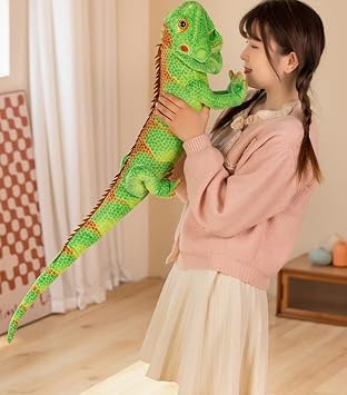 Realistic Green Lizard Stuffed Animal Toys, Chameleon Dolls, Reptile Soft Toys Maned Lizards, Wildlife Gifts for Kids 37.4 inches