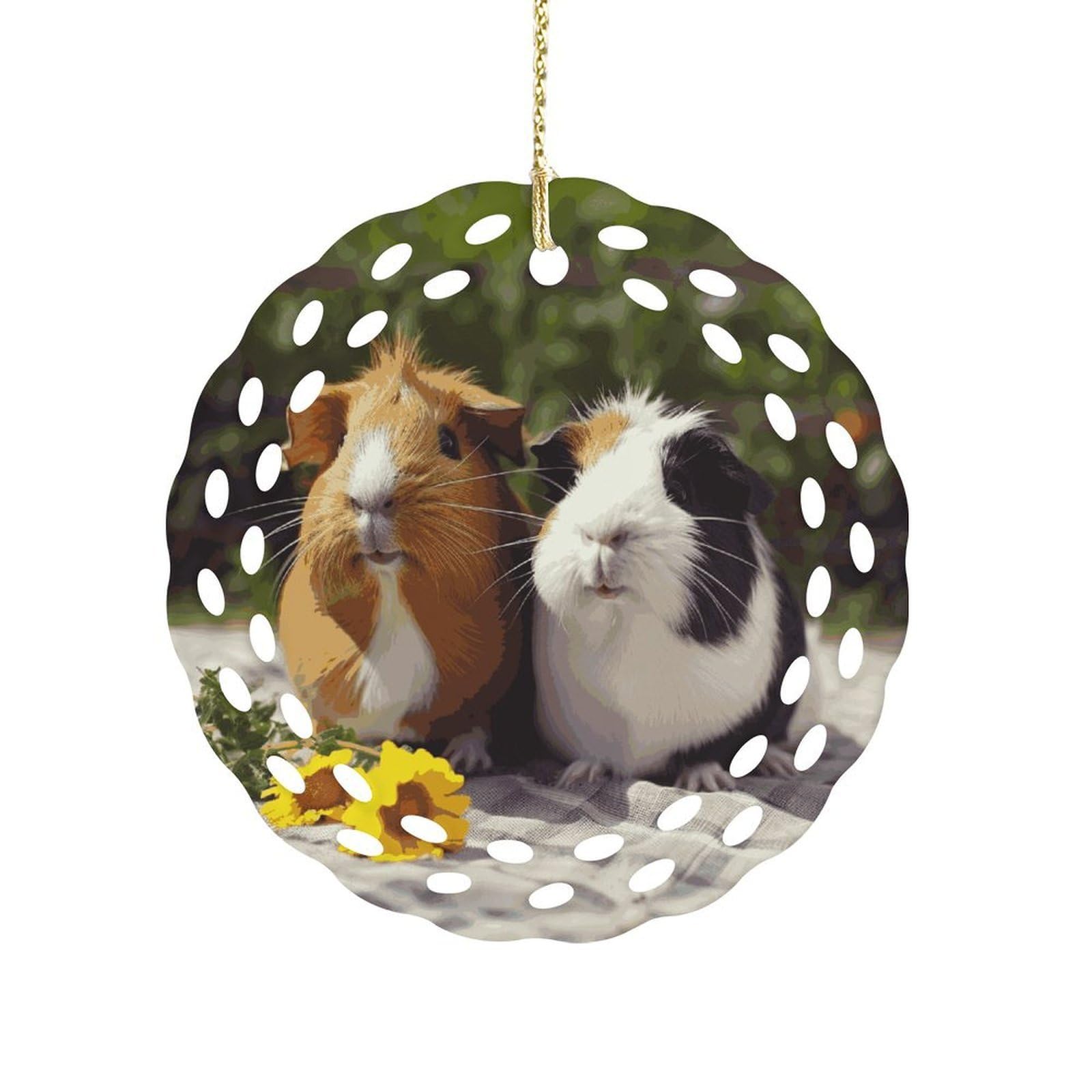 Btcowzrv Style Guinea Pigs Funny Ceramic Ornament,Round Ornaments With Hole Easy To Hang,Hanging Ornament For Wedding Party Home Window Garden Christmas Day Decor