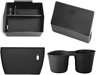 Upgraded Center Console Organizer for Subaru Forester Accessories 2025 2026, Armrest Storage Box + Silicone Cup Holder + Hidden Box + Wireless Charging Protective Pad With Non-Slip Mat 4Pcs Set, Black