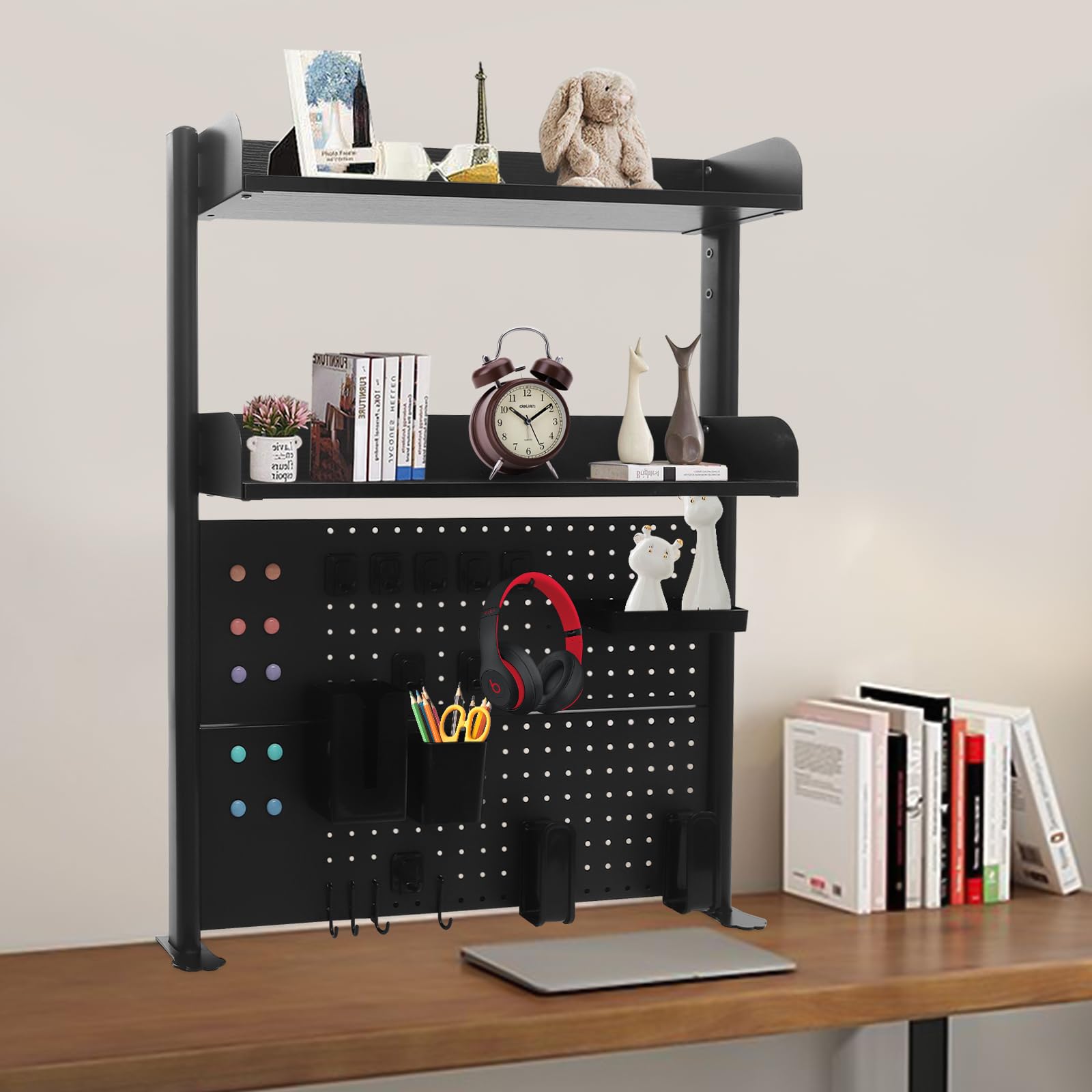 SHZICMY Klemmbare Schreibtisch Organizer zum Anstecken, 2-Ebenen Büro Computer Schreibtisch Zubehör Organizer, Clamp Regal Pegboard für Büro, Gaming, Zuhause, modular aufhängbar